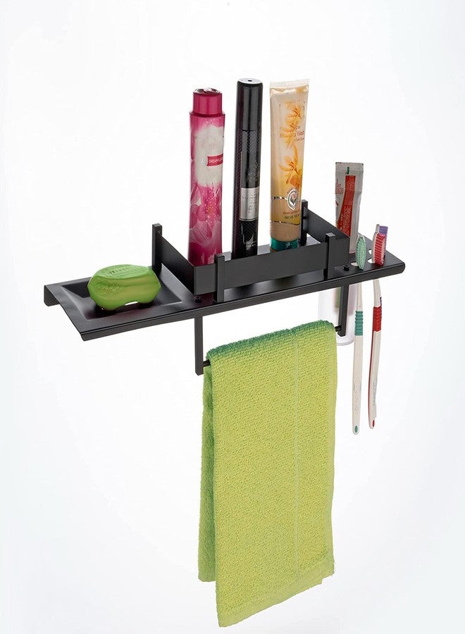 HANDY Black Bathroom Accessories Stainless Steel Black Bathroom Shelf with Towel Ring Multipurpose Shelf with Soap Dish and Toothbrush Holder All in One Shelves 18 X 5 Inch - Image 1